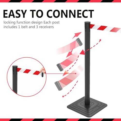 4 Pack Crowd Control Stanchions with 10FT Retractable Belt, 41" Black Queue Barriers with Heavy Rubber Base, Stable Stanchion Posts for Hotel, Airport, Bank, Store, Event(Red White Striped) - color: RED WHITE STRIPED BELT