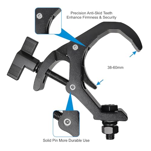 1.57-2.36 Inch Truss Clamp, 4PCS GZhumin Professional Aluminium Black Stage Lighting Clamp Hook with TUV Certified, Heavy Duty 100KG 220LB Lighting Clamps, Fit for 40-60 mm OD Tube