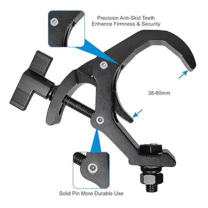1.57-2.36 Inch Truss Clamp, 4PCS GZhumin Professional Aluminium Black Stage Lighting Clamp Hook with TUV Certified, Heavy Duty 100KG 220LB Lighting Clamps, Fit for 40-60 mm OD Tube