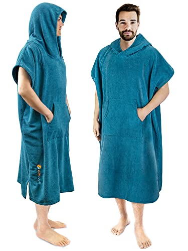 SUN CUBE Surf Poncho Changing Robe with Hood, Wetsuit Changing Hooded Towel | Thick Quick Dry Microfiber, Wetsuit Changing Towel, Surfing Beach Swim Outdoor Sports Cover Up, Adult Wearable Poncho - color: Sea Blue