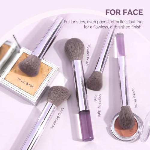MAANGE 13 Pcs Makeup Brush Set, Premium Synthetic Makeup Brushes Kit for Foundation, Powder, Blush, Contour & Eyeshadow Makeup Tools with Beauty Sponge (Purple) - color: Purple