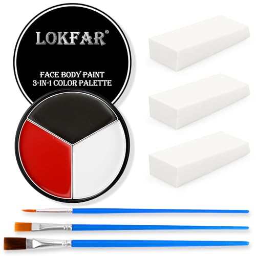 Black White Red Face & Body Paint - Blendable Facepaint Foundation with Sponge & Brush for Skin, Professional Halloween Face Make-up Kit for Zombie Clown Vampire Skeleton Skull Joker Costume - color: 06 Clown/Vampire