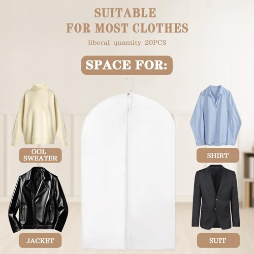 20 Pack Translucent Garment Bag,PEVA Hanging Clothes Cover,24"x43" Suit Dress Bag for Closet Storage Travel - color: Translucent
