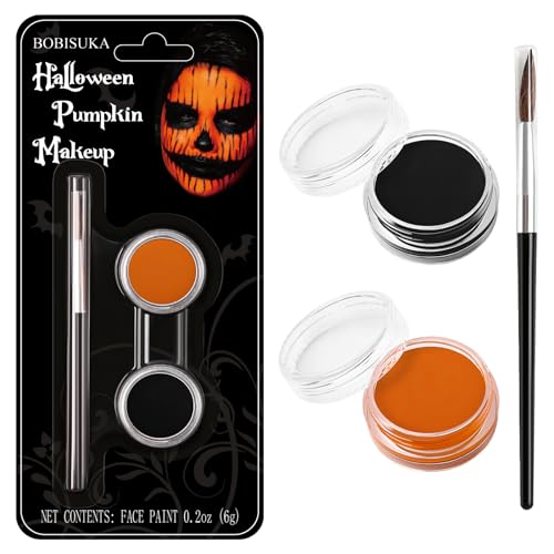 Black Orange Face Paint Pumpkin Character Makeup Kit Halloween Set for Kids Adults, Safe Non-Toxic Cream Face Painting Kit for Costume Party, Dress Up Cosplay & Special Effects Make Up - color: Pumpkin