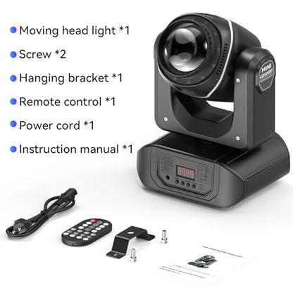 108W Moving Head Beam Light with Remote Control,18-Facet Prism DJ Lighting 10 Gobos 8 Colors DJ Lighting Spotlight by DMX and Sound Activated for Wedding,Parties,Bar,Live Show - color: 1-PACK