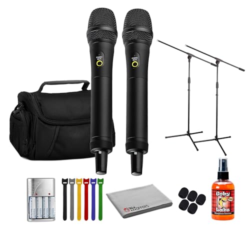 Sony 2X UTX-M40 Wireless Handheld Microphone Transmitter – Cardioid Mic for Live Performance, Interviews & Broadcasting – UC25 (536–608 MHz) | Cleaning Cloth | 2X Mic Stand | Bag | More (Renewed)