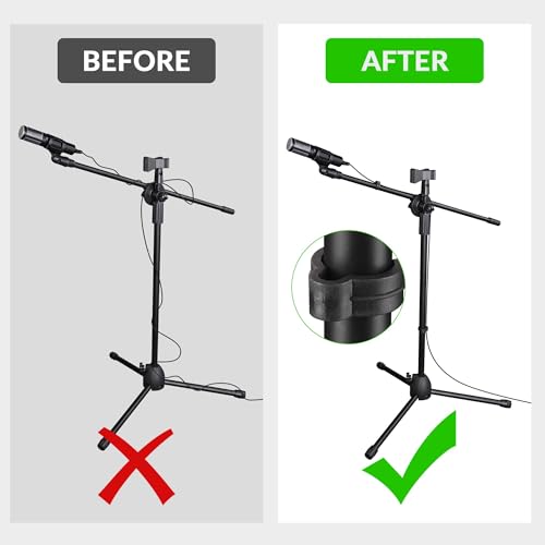 AW 4 Packs Microphone Boom Arm Stand Dual Mic Clips Adjustable Tripod Phone - color: Black-2 Mic Clips+Phone Holder, size: 4 pcs