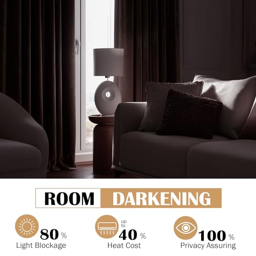 Beauoop Coffee Brown Velvet Curtains for Bedroom Living Room 52x72 2 Panels - color: Coffee, size: 52"W x 72"L (Pack of 2)