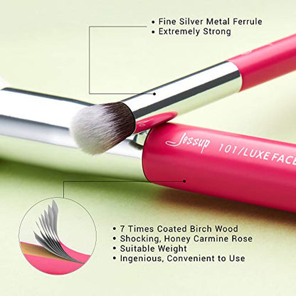 Jessup Brand 25pcs Professional Makeup Brush Set Beauty Cosmetic Foundation Powder Blusher Eye Shadow Blending Concealer Highlight Natural-Synthetic Hair Brushes Set (Rose Carmine/Silver) - color: V-Rose Carmine/Silver
