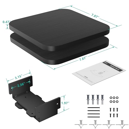 WALI Surround Sound Speaker Wall Mount, 1 Pair Heavy Duty Floating Shelf - color: Black, size: 7.87" x 7.87"