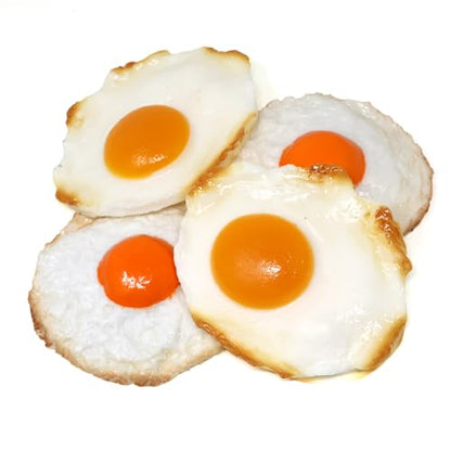Honbay 4PCS Lifelike Artificial Fake Food PVC Resin Fried Eggs Realistic Simulation Cooked Egg Imitation Food Model Props for Home Party Halloween Decoration Market Food Sample Display