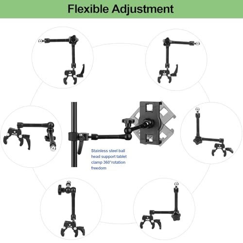 Mippko iPad Holder for Microphone Stand/Mic Music Stand,Tablet Mount Compatible with 4.7~12.9" / Nexus/LG G Pads/e-Reader/Switch/iPhone,360° Adjustable 10" Long Aluminum Alloy Arm