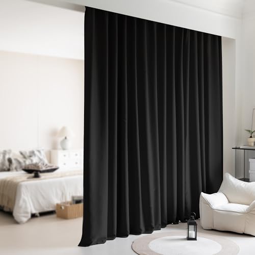 Room Divider Wall Curtains, Blackout Privacy Noise Reduction Theater Curtain for Bedroom and Living Room Ceiling Track Curtain (1Panel, Black, W15ft x H9ft) - color: Black, size: 180"W x 108"L (Pack of 1)