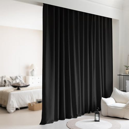 Wall to Wall Room Divider Curtains, Blackout Ceiling Track Curtains with Hook, Extra Wide Theater Curtains for Living Room (1Panel, Black, W10ft x H7ft) - color: Black, size: 120"W x 84"L (Pack of 1)