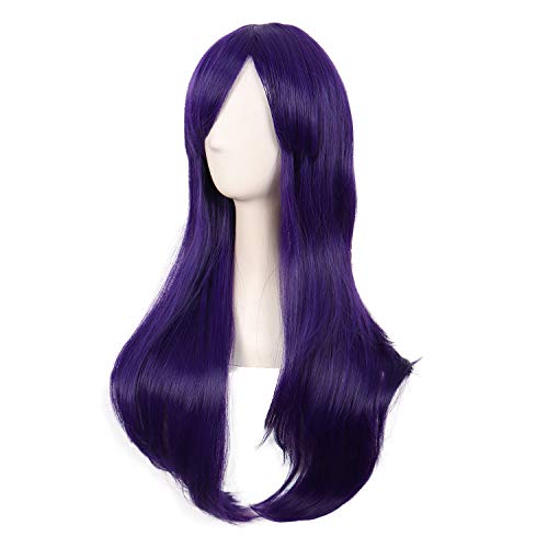 MapofBeauty 28 Inch Long Curly Hair Costume Cosplay Wig, Dark Purple | 70 cm Wig, Women, Side Bangs, Fashion - color: Dark Purple