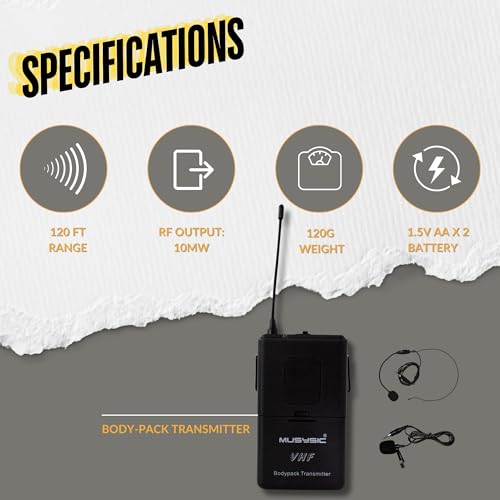MUSYSIC 4-Channel VHF Wireless Microphone System with Metal Receiver | 2 Handheld and 2 Bodypack, for Church, Party, Meetings (4 - Channel) - size: 4 - Channel