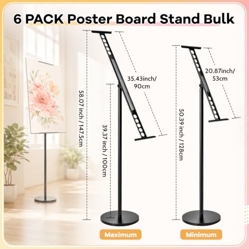 Feifeiya 6 Pack Display Stand Sign Holder Bulk, Floor Poster Stand with Heavy Duty Base Adjustable Outdoor Pedestal Sign Holder up to 58 Inch for Board & Foam Fit Wedding, Restaurant or Business
