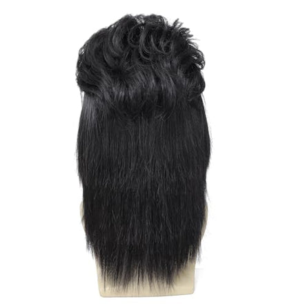 Men's 80s Black Rock Mullet Wig, Retro Voluminous Spiky Costume Wig, Ideal for Halloween, 80s Theme Parties, Rock Concerts and Cosplay (Black) - color: m2058-Black