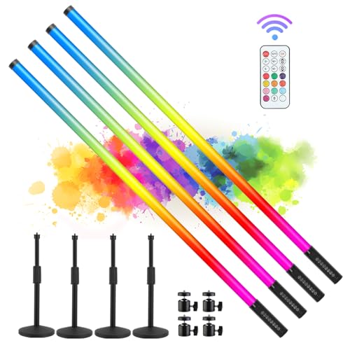 4Pack 5000mAh Battery Powered 4ft RGB led Tube dj Light bar with Stand Colored Neon Video Stick Lights for Photo Booth Studio Dance Club Party Wedding Events Stage Lighting