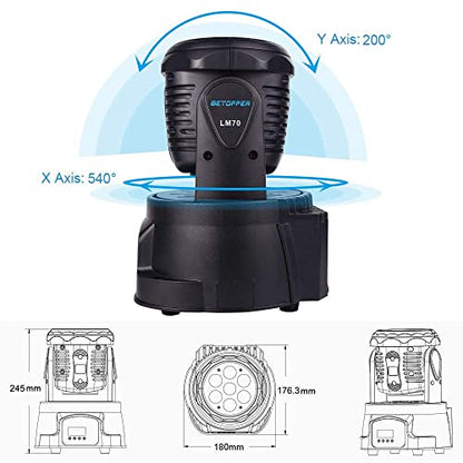 Betopper 7x8W Moving Head DJ Lights,RGBW Stage Lighting-2 Packs | 7x8W RGBW LEDs, DMX512/Auto/Sound/Master-Slave, Mini Moving Head Light For Stage, Party, Club, Wedding Event, Festival, Disco