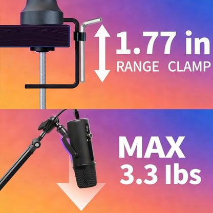 mic Boom Arm Low Profile Adjustable Stick Microphone Arm Stand with Desk Mount Clamp Screw Adapter Cable Management,for Audio-Technica shure sm58 beta58 sm7b blue yeti