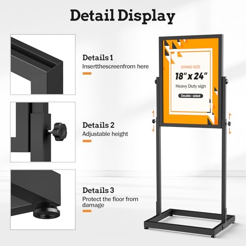 Sign Holder Floor Stand, 18x24 Inch Heavy Duty Pedestal Poster Banner Stand for Display, Metal Floor Standing Display - Double Sided Poster Stand for Business, Office, Trade Show, Mall Advertising