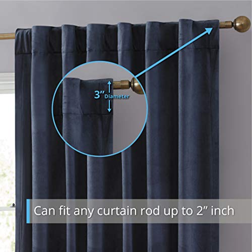 HLC.ME Lopez Velvet Premium Privacy Back Tab Rod Pocket Window Treatment Curtain Drapery Panels for Bedroom & Living Room - Set of 2 Panels (54 x 84 inches Long, Navy Blue) - color: Navy Blue, size: 54"W x 84"L (Pack of 2), style: Back Tab Rod Pocket