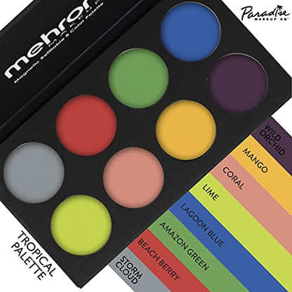 Mehron Makeup Paradise AQ - TROPICAL PALETTE, Water-Activated Face Paint | 8 Color Professional Face & Body Paint Makeup for Cosplay, Theater, & Halloween. Vegan, Cruelty-Free, & Made in USA. - color: Tropical