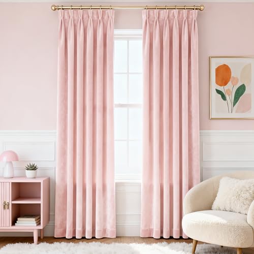 Pinch Pleated Baby Pink Velvet Curtains 84 inch Length 2 Panel Set for Living Room Modern Elegant Plush Velvet Luxury Fabric Room Darkening Window Drapes Nursery Girls Bedroom Curtain Light Pink - color: Baby Pink, size: 40"W x 84"L (Pack of 2)