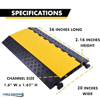 Kable Kontrol Atlas Heavy Duty Cable Protector Ramp - 5 Channel Bulk Wholesale Pallet - 10 Pcs - 36" Long Black & Yellow - 36,000 Lbs Capacity - Rubber Speed Bump Wire Protector Cord Cover - CP9988 - size: 5 Channel - 36" - 10 Units