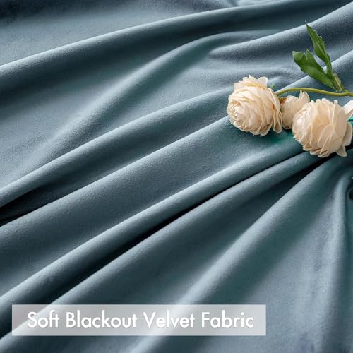 MIULEE Blue Pom Pom Velvet Blackout Curtains, W52 x L84, Set of 2 | Rod Pocket Curtains,Thermal Insulating,Blackout Curtains for Bedroom/Home Theater/Living Room Darkening - color: Dark Slate, size: 52"W x 84"L (Pack of 2)