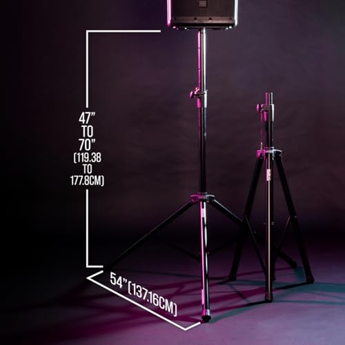 Rok-It Heavy Duty Speaker Stand Set and Carry Bag with Tripod Base and Height Adjustable from 47" to 70", 110lb Weight Capacity – 2 Stands (RI-SPKRSTDSET)