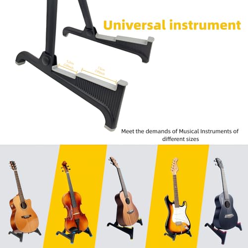 nalu Classic A-Frame Tripod Adjustable Guitar Stand for Acoustic Bass Electric Guitars and Ukuleles Folding Floor Stand Small Good for Traveling (GrayRubber+BlackFrame) - color: GrayRubber+BlackFrame
