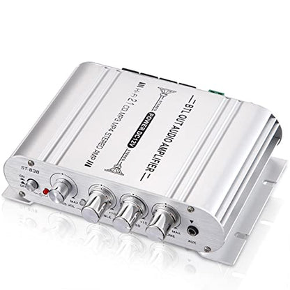 Facmogu ST-838 2.1CH Audio Power Amplifier, RMS 20Wx2+40W Class D Stereo Digital Audio Amp with Subwoofer Output, 80W Mini Subwoofer Amplifier Audio Stereo Bass Amp with DC12V Power Adapter - Silver - color: ST-838 Silver (20Wx2 + Passive Subwoofer)
