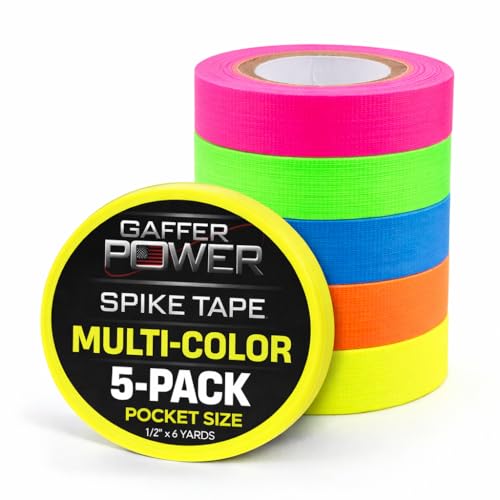 Gaffer Power Mini Spike Tape 5 Pack, Neon, 1/2 Inch x 6 Yards, USA Made - size: 1/2 Inch x 6 Yards