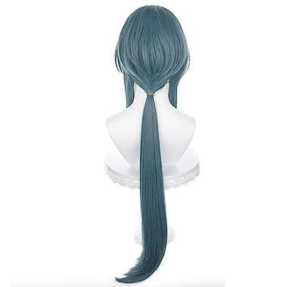 Anime Prussian Blue wigs with Bangs Women Long Straight Hair with Ponytail Game Cosplay wigs Halloween,Christmas,Comic con,Theme Party,Game Show - color: Green