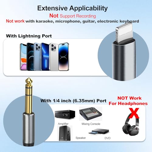 [MFi Certified] Lightning to 1/4 inch Audio TRS Stereo Cable, 4FT Lightning to 6.35mm inch Adapter, Compatible with i-Pad, i-Phone 14/13/12/Pro, for Amplifier,Speaker,Mixer[NOT for Recording] - size: 4FT