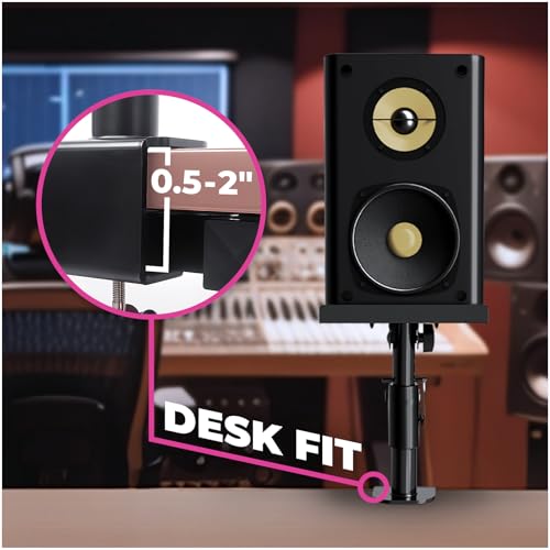 Liquid Stands Studio Monitor Stands - Music Studio Desktop Speaker Stand - 2 Pack 12x9 Clamp-on Adjustable Short or Tall Speaker Support for Music Booth Desk Audio Monitor Stand Mount with Tilt