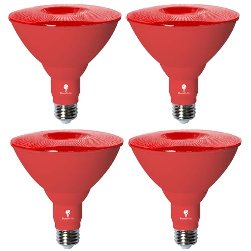 Bluex Bulbs Par38 LED Flood Light Bulb - 18W (120Watt Equivalent) - Dimmable - E26 Base - LED Lights, Party Decoration, Porch, Home Lighting, Holiday Lighting, Flood Lights (Red, 4 Pack) - color: Red, size: 4 Pack