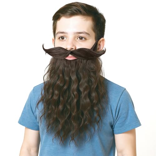 Honcloud Novelty 18inches Pre-Styled Braided Realistic Fake Mustache for Cosplay & Halloween - color: Brown