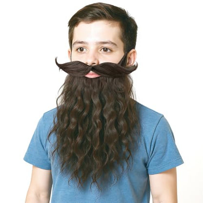 Honcloud Novelty 18inches Pre-Styled Braided Realistic Fake Mustache for Cosplay & Halloween - color: Brown