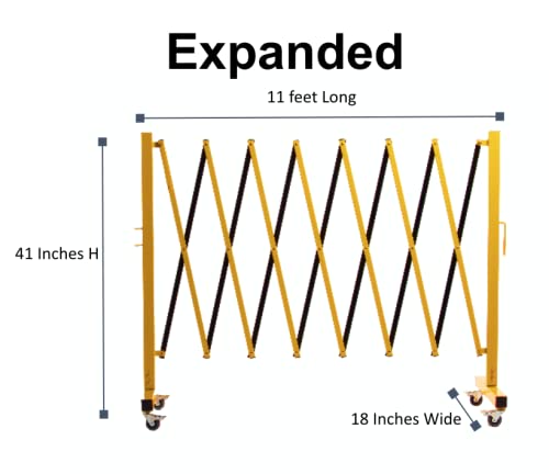 Trafford 11 Ft Expandable Metal Barricade, Mobile Safety Barrier Gate | Retractable Industrial Traffic Fence in Yellow and Magenta, Folding Steel Frame, Aluminum Cross Members and Locking Casters. - size: 11 feet, Yellow and Magenta