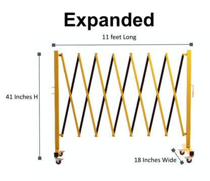 Trafford 11 Ft Expandable Metal Barricade, Mobile Safety Barrier Gate | Retractable Industrial Traffic Fence in Yellow and Magenta, Folding Steel Frame, Aluminum Cross Members and Locking Casters. - size: 11 feet, Yellow and Magenta
