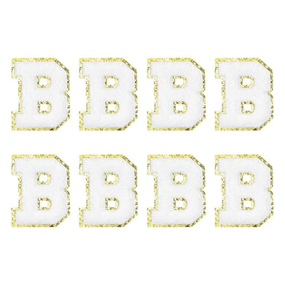MECCANIXITY Chenille Letter Patches 2.2" Self Adhesive Letter B Stick on Embroidered Patch Sew on Letter Stickers Applique for Repairing Clothing Jeans Shoes Hats DIY(White, Pack of 8) - style: Letter B