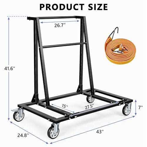 KEDSUM 2200lbs Heavy Duty Drywall Cart with 5" Swivel Casters | Thickened Steel Table Cart with Handle, Panel Dolly for Drywall, Plywood, Lumber, Ideal for Factory, Hotel, Warehouse, Party