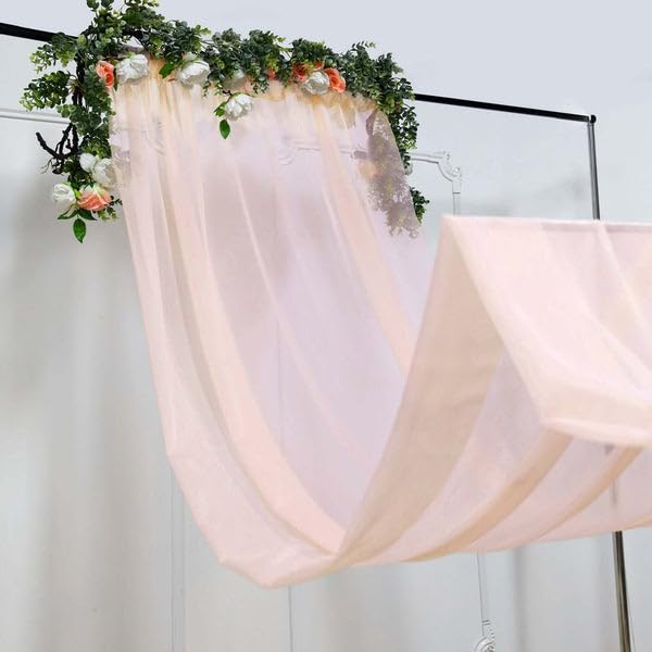 Tableclothsfactory Blush/Rose Gold Sheer Premium Chiffon Curtain Panel Backdrop Drapery with Rod Pockets | 5ft x14ft - color: Blush, size: 5ftx14ft