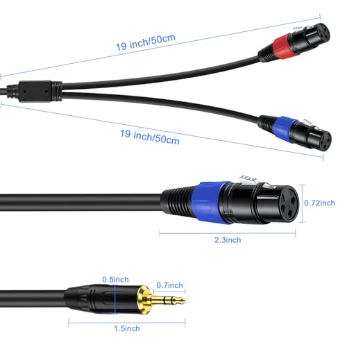 3.3FT-1 Pack 3.5mm TRS to 2 XLR Cable, Black, Unbalanced 1/8 TRS Male to Dual XLR Female, Y Splitter Breakout Cable, 3-Pin, Pure Copper and Plated Connectors for Smartphone