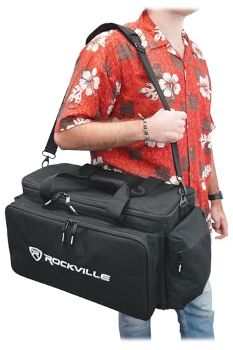 Rockville UT-BAG10 DJ Utility/Cable Bag, 10 Compartments, Padded Straps, Water-Resistant, Lockable Zippers, Perfect for DJs, Events, Gear & Cables