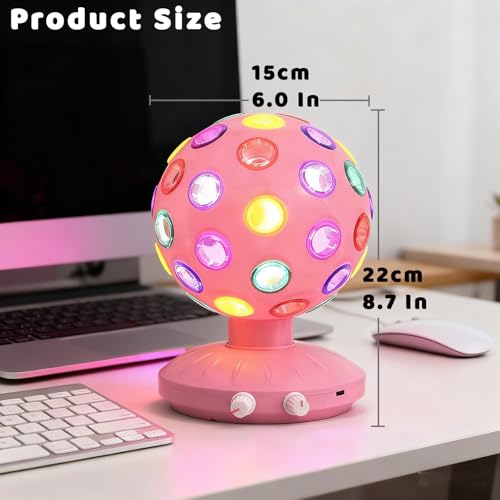 Spinning Disco Ball LED Night Light Projector 360° Rotary Speed/Brightness Adjustable Lamp for Parties, Lighting, Halloween, Christmas, Birthday, Holiday, Club, Bar (USB/Battery Operation) (Pink) - color: Pink