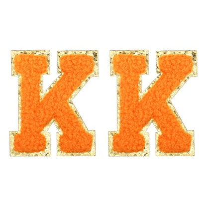 MECCANIXITY Chenille Letter Patches 2.2" Self Adhesive Alphabet K Stick on Embroidered Patch Sew on Letter Stickers Applique for Repairing Clothing Jeans Shoes Hats DIY(Orange, Pack of 2) - style: Letter-K